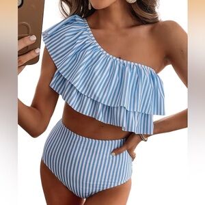 NWT Amazon Blue and White Striped Bikini Set